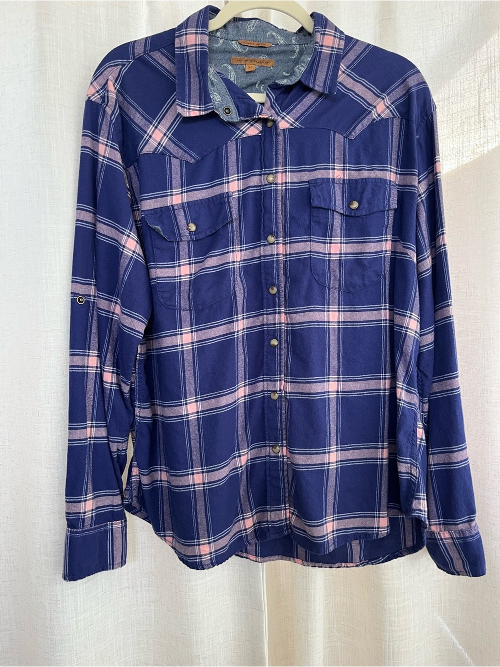 Cotton flannel western Girlfriend snap front Plaid Shirt XL - Picture 2 of 8